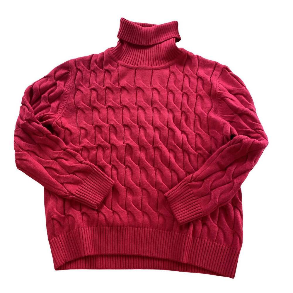 NEW INSERCH men's heavy cable cord turtleneck top in red